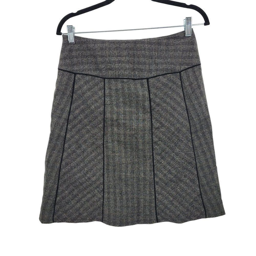 Vtg 90s Dark Academia Twee A-Line Mini Skirt Sz 6P Black Glen Plaid Paneled
